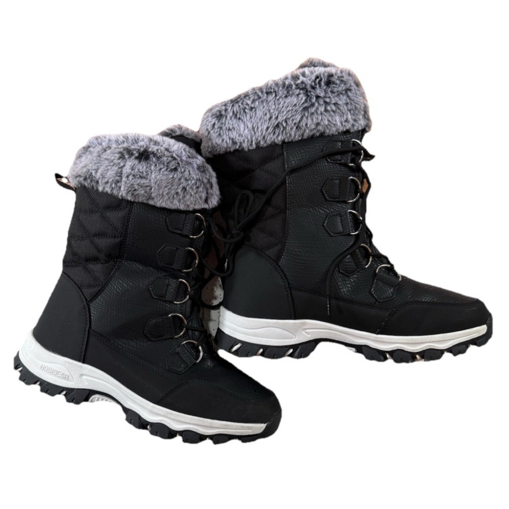 Hobibear Black and Gray Women's Winter Water Proof Snow Boots with Faux Fur - Picture 5 of 14